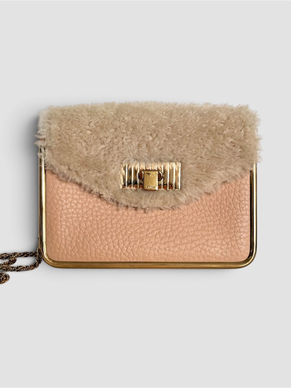 Chloé Sally Leather & Faux Fur Chain Shoulder Bag